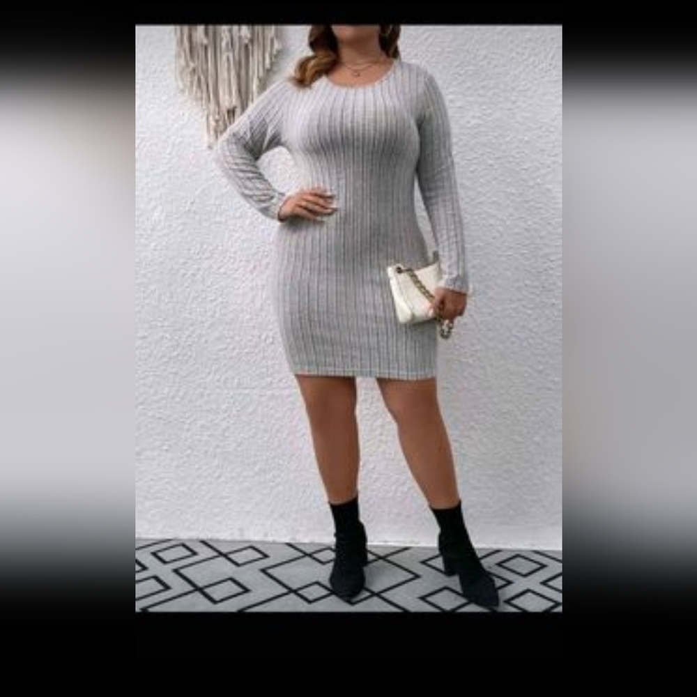 Grey Wide Ribbed Soft Sweater Dress